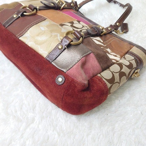 COACH Patchwork Tote Bag Brown Multicolor 22cm x 35cm x 10cm Good Condition - 第 9/15 張圖片