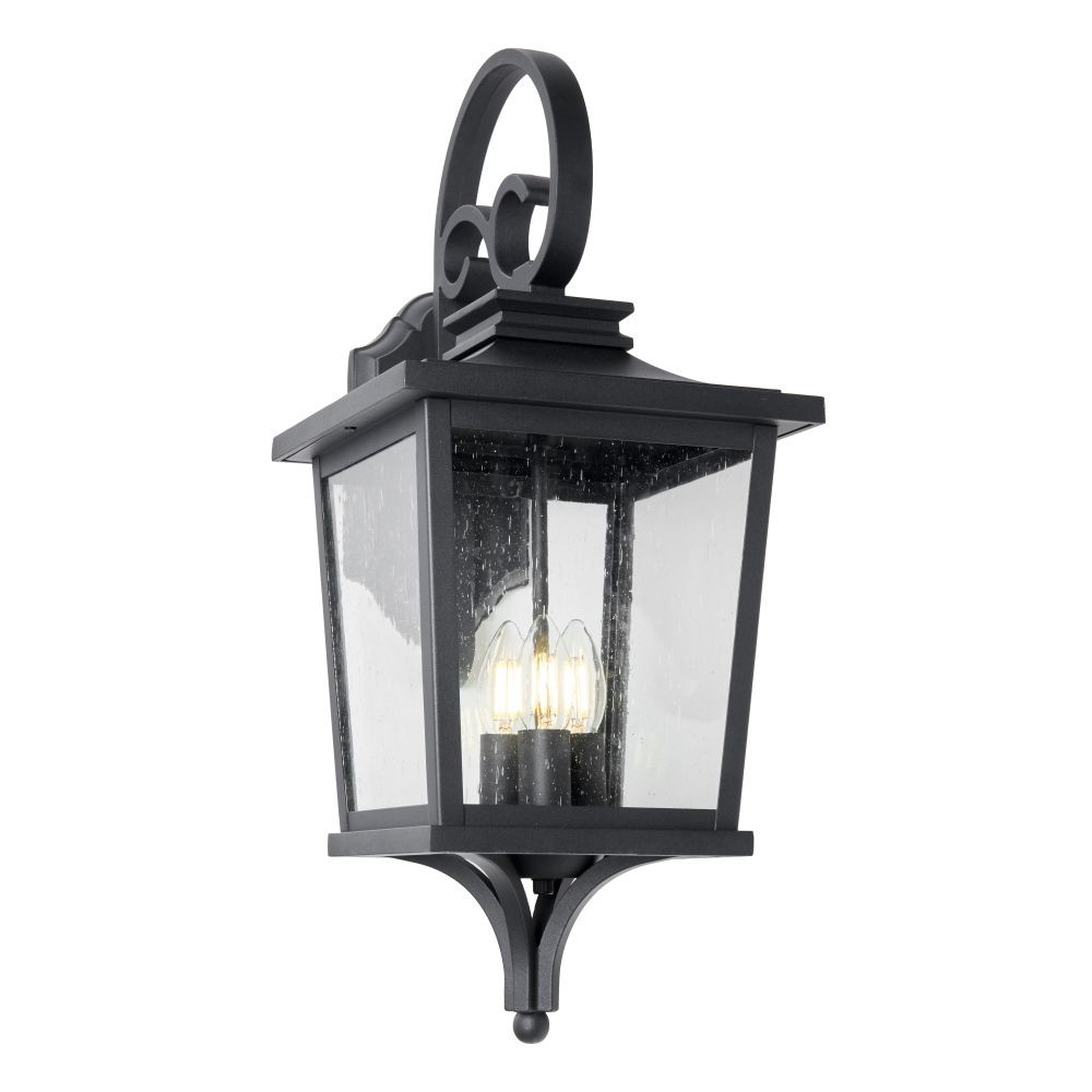 Litecraft Viktor Wall Lantern Seeded Glass Large IP23 Outdoor 3 Light - Black