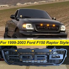 Front Grille For 1999-2003 Ford F150 Raptor Style Wletters W3leds Matte Black