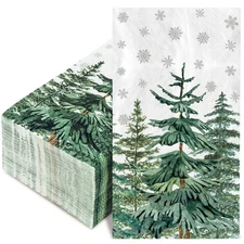 100Pcs Christmas Guest Napkins Disposable Winter Pine Trees Snowflakes Paper Nap
