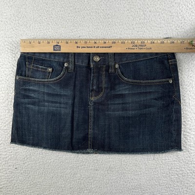 X2 Denim Mini Skirt Womens 4 Blue Low Rise Y2k Raw Cut Hem