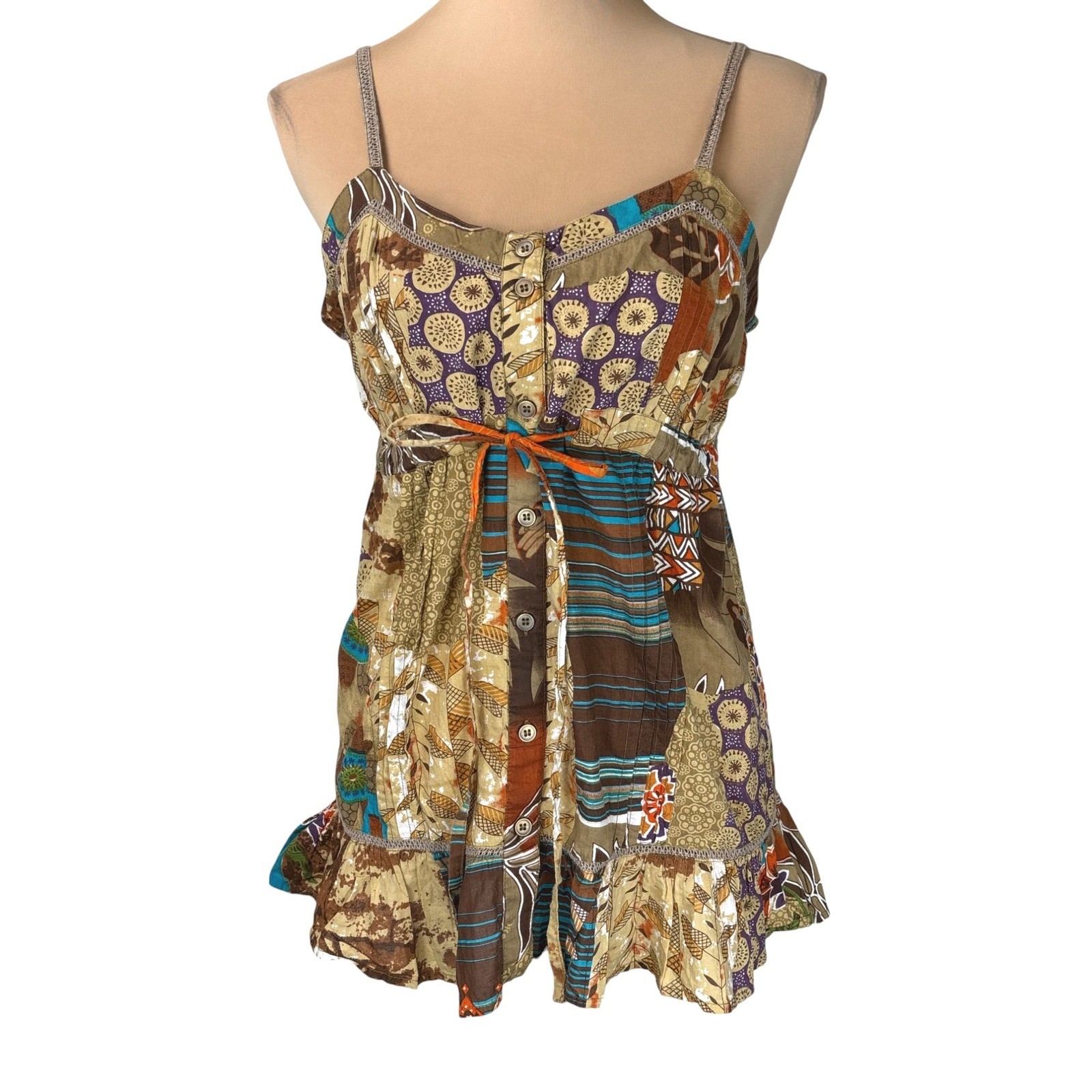 Dizzy Lizzy Medium Boho Patchwork Button Front Co… - image 1