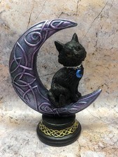 Witches Familiar Statue Pentagram Black Cat on Celtic Moon Witchcraft