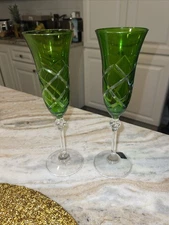 2 LE STELLE Italy  Cut To Clear Crystal Champagne Flutes By Cristal Desio