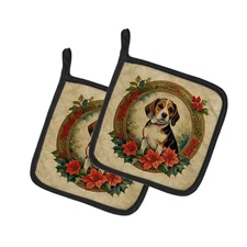 Beagle Christmas Flowers Pair of Pot Holders DAC2314PTHD