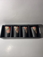 Japanese SHUIRO CUPS set of four Tea Mug Cup Yunomi Yuzen MADE IN MINO JAPAN