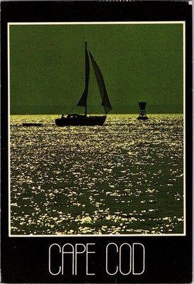 Cape Cod Bay MA ''Sailing on a Golden Sea'' Continental Chrome Postcard 1985