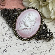 Beach Mermaid VALENTINE Gift Wedding Pink Cameo Pin Hair Clip Jewelry Sea Life
