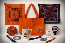 Vintage University of Illinois Fighting Illini Fan Lot Tote Bandanas Mug Etc.