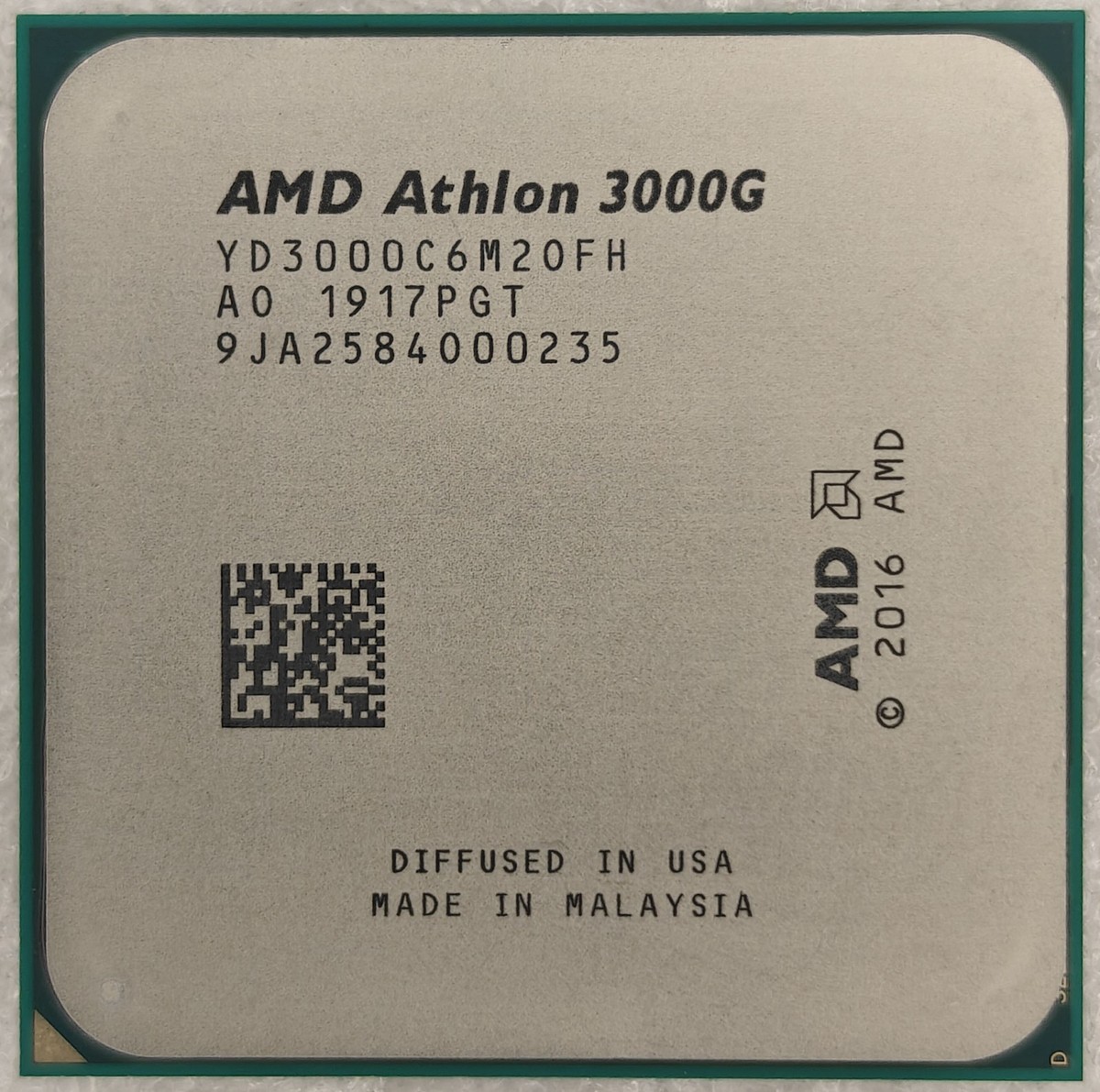 AMD Athlon 3000G CPU Radeon Graphics 2 Cores 4 Threads 3.5GHz