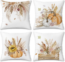 Orange Pumpkin Fall Throw Pillow Covers 18 X 18 Inch Autumn Floral