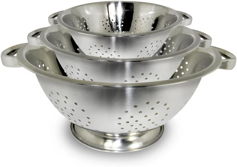 Stainless Steel Food Strainer Colander Set 1Qt 2.5Qt 4Qt With Oversized Handles