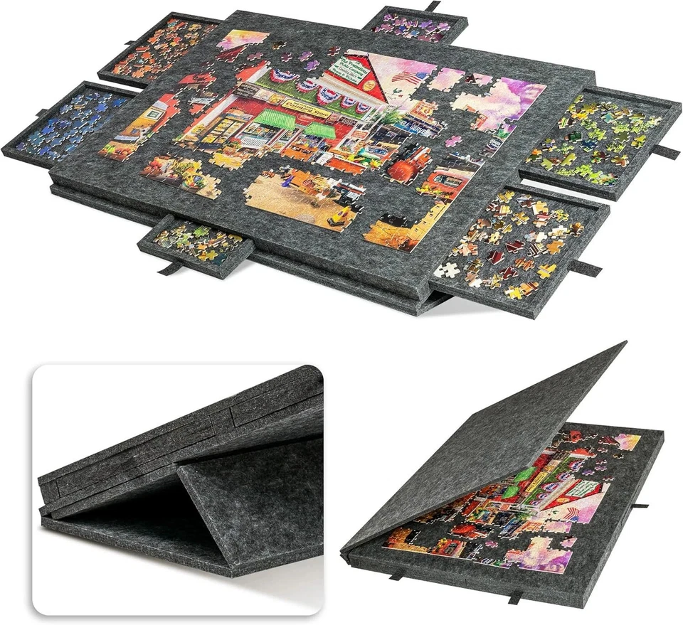 1000pcs Jigsaw Puzzle Board with 6 Drawers Large Felt Table Portable Storage AU - image 4 of 4