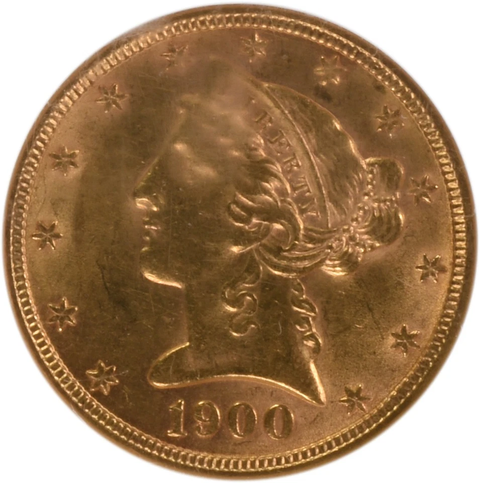 1900 年 5 美元黄金自由女神头 AU58 NGC — 第 3/4 张图片
