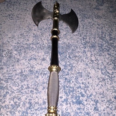 Decorative Double-Headed Axe - Black, Gold & Silver Metal Handle