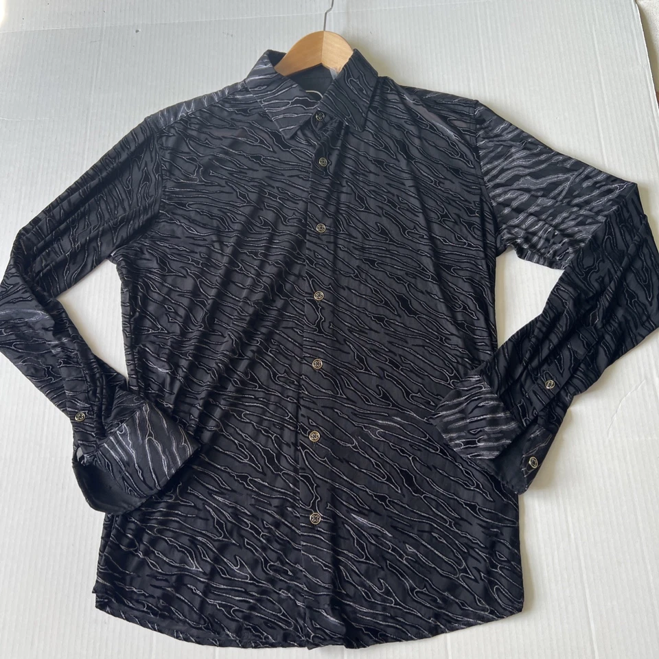 Barabas Sz S Men's Long Sleeve Button Up Black Party Shirt  Burn NWOT - Image 3 of 4