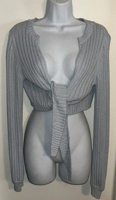 Kendall & Kylie Baby Blue Cropped Tie Front Cardigan Top Sweater - M 100% Cotton
