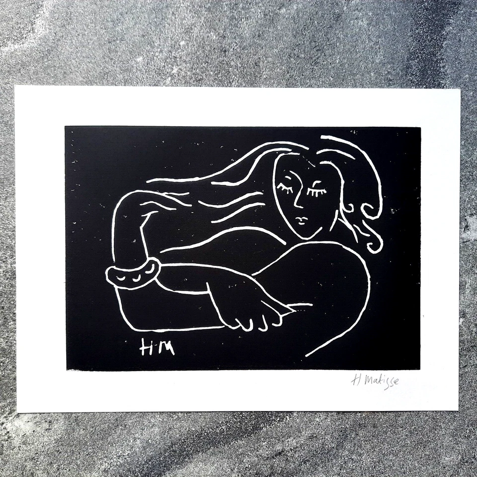 Linocorte original firmado por Matisse impreso a mano años 50 de bloque original Foto 4 de 4