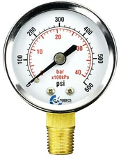 2" Pressure Gauge - Chrome Plated Steel Case, 1/4" NPT, Lower Mnt. 600 PSI