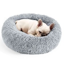 Dogs Bed for Small Dogs Anti-Anxiety Washable Round Bed Light Grey 24.0" L x ...