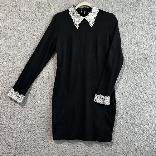 AX Paris Wednesday Addams schwarzes Kleid mit weißem Spitzenkragen/Manschette Größe 14