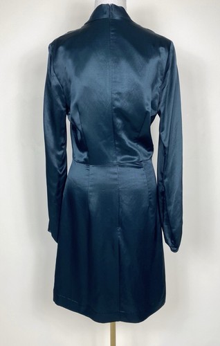 CUE Dress Size 10 Deep Green Satin Long Sleeve V-Neck Cocktail Party Races - Picture 2 of 12