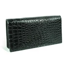 Real Black Croc Leather Belly Skin Women Long Bi-fold Clutch Wallet Purse.