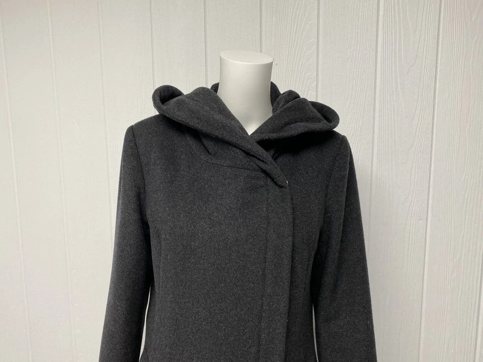 Cole Haan Mujer Trench Hasta la Rodilla Abrigo Gris Lana Cremallera Frontal Sudadera con Capucha Talla 10 Foto 3 de 4