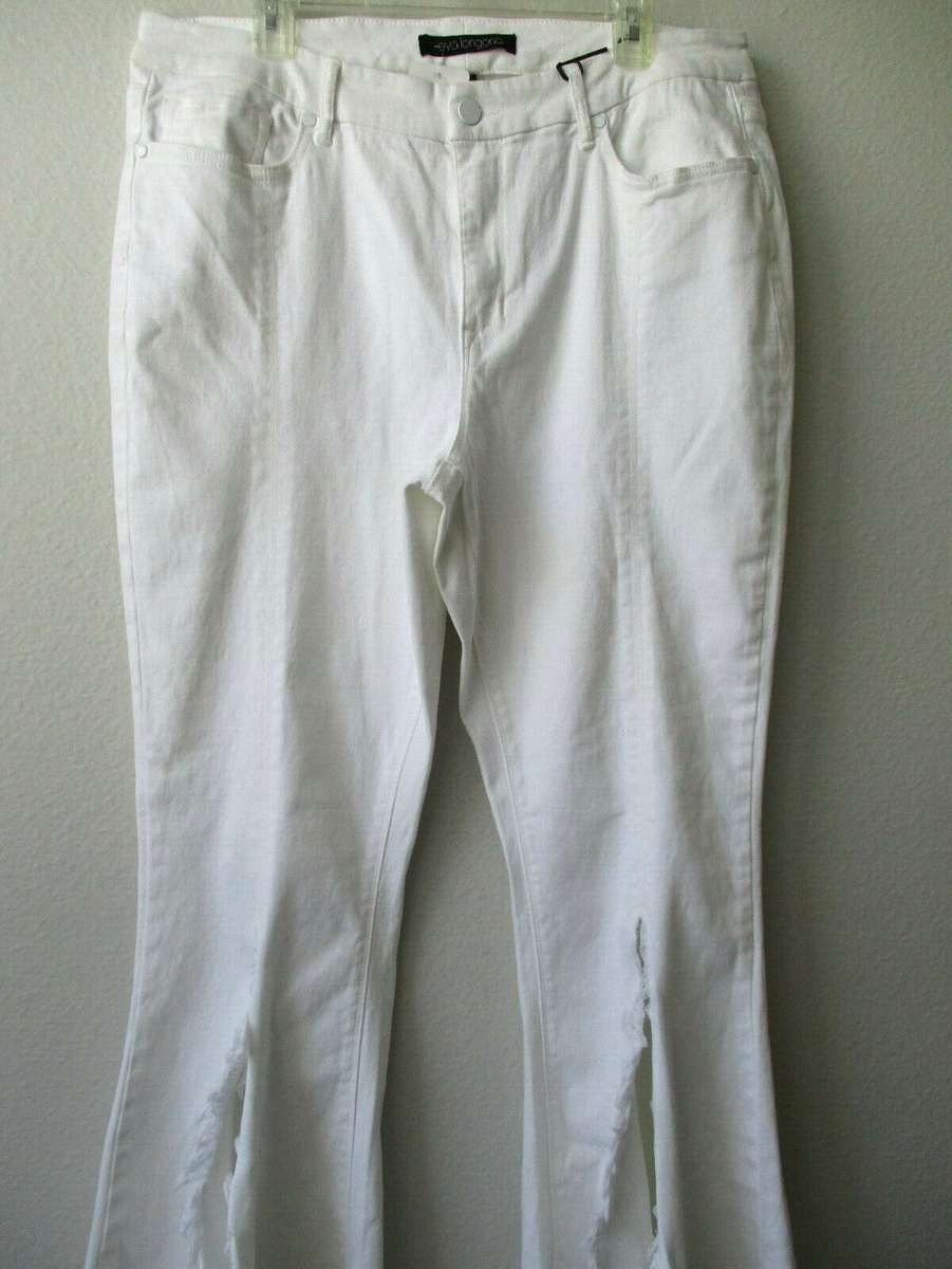 Eva Longoria Jeans White High Rise Slit Open Flare 18W Plus Size