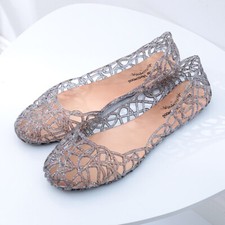 Womens Slip On Jelly Sandals Crystal Glitter Ballet Flats Hollow Casual Shoes