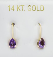 GENUINE 1.62 Cts AMETHYST DANGLING EARRINGS 14K GOLD -Lever Back-FREE APPRAISAL