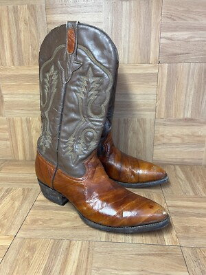 RARE🔥 VAQUERO Boots Brown Eel Leather Western Boots Made in