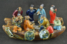 Collectible Deco Handwork Porcelain Carving 8 God By Ship Cross Sea Statue