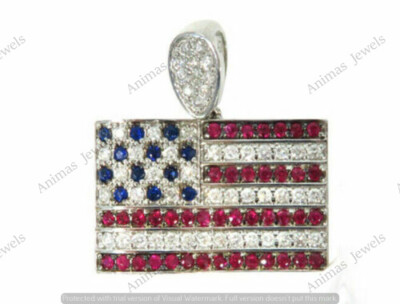 Unisex American Flag Pendant 1.50 CT Round Moissanite Real 925 Sterling Silver