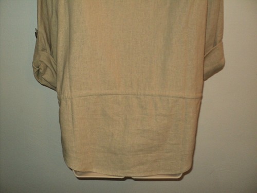 NEW Boston Proper Top OVERSIZED XS Tan Linen Blend Tabbed Sleeves V Neckline - Picture 6 of 7