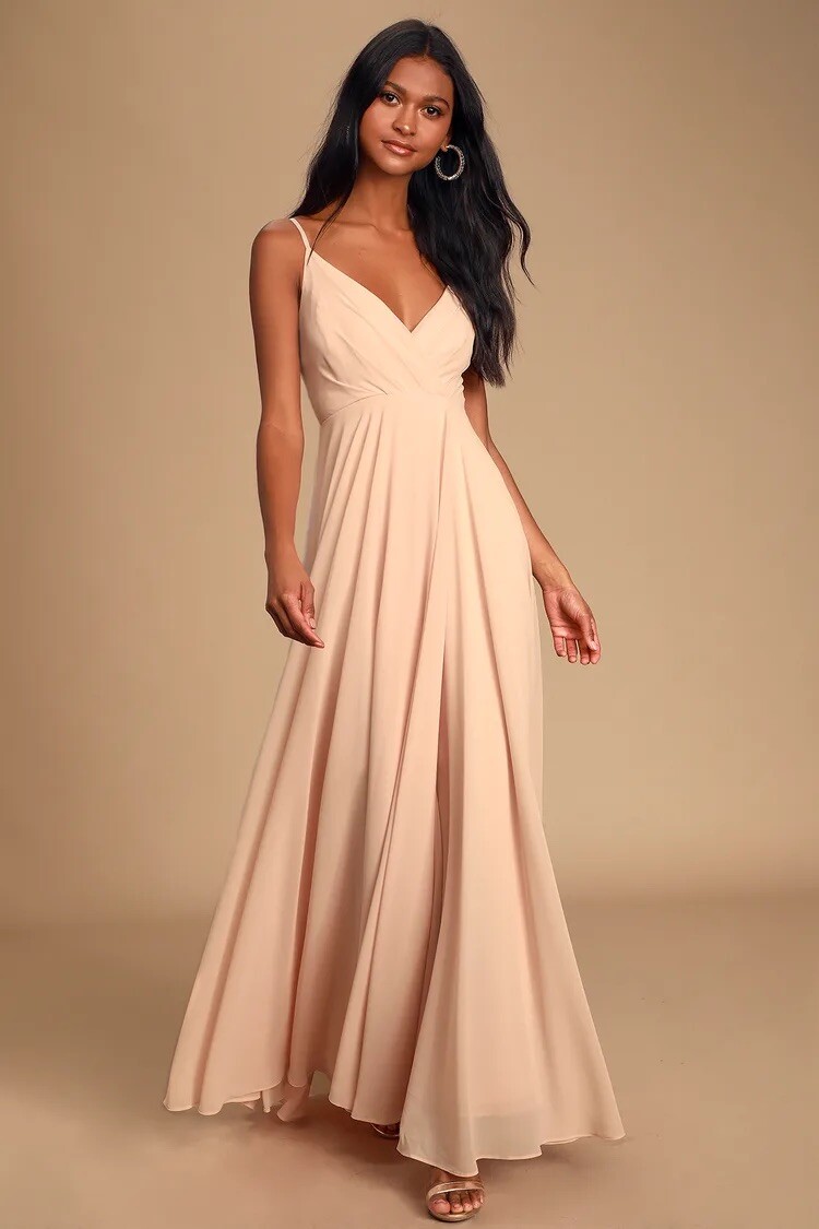 blush pink spaghetti strap dress Blush Pink Prom Dresses Spaghetti Straps V-Neck Floor Length Stretch Satin Prom Dress With Slit