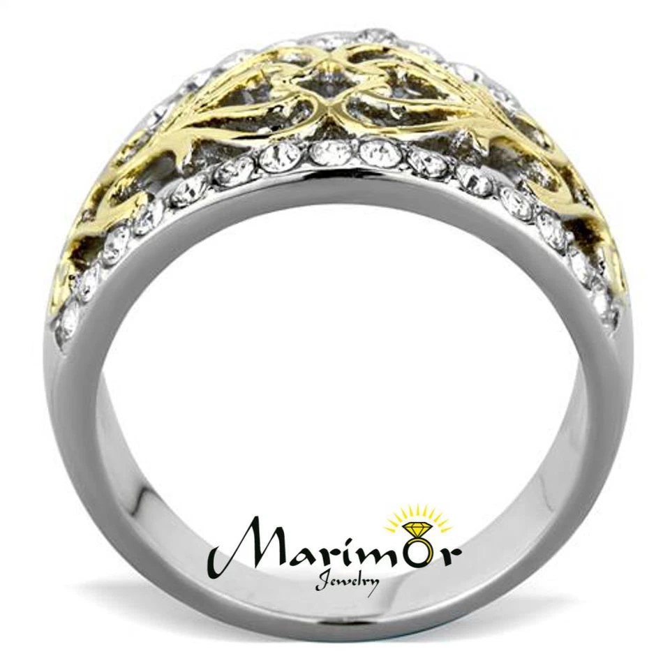 Womens Stainless Steel Two Toned 14k Gold Plated Celtic Crystal Anniversary Ring - Image 3 of 4