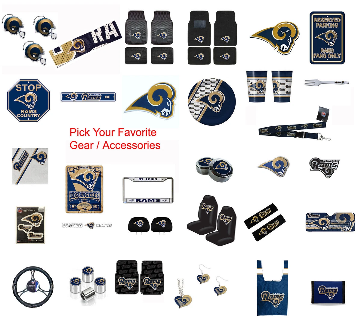 New NFL Los Angeles LA Rams Pick Your Gear Car Accessories Official Licensed