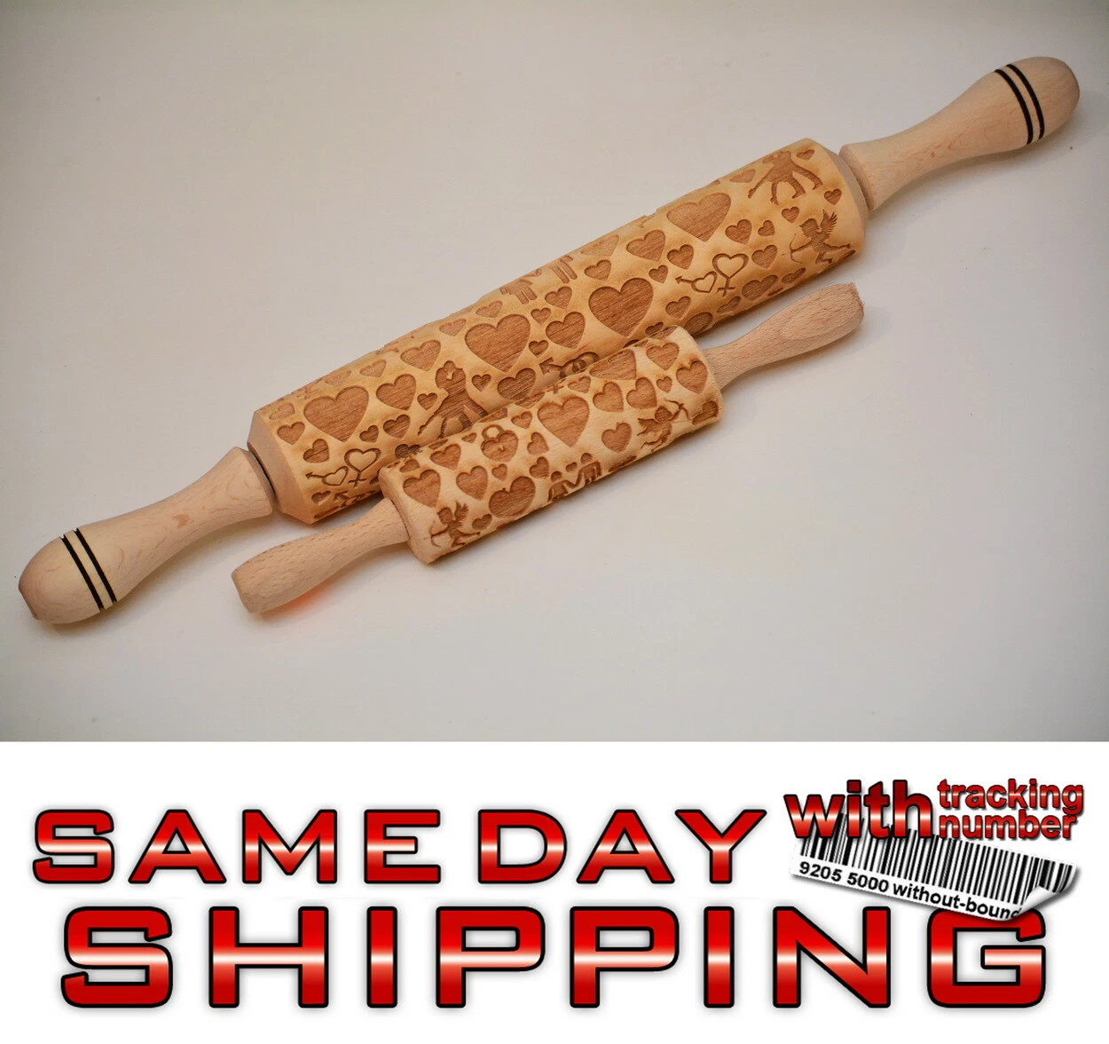 Embossed HEARTS CATS Rolling Pin CHOOSE PATTERN wooden laser cut LARGE
Opens in a new window or tab