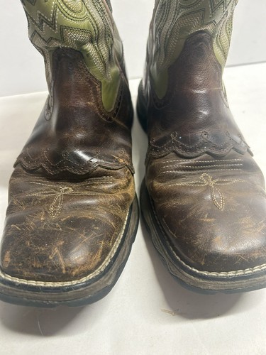DURANGO Rebel Women Size 7.5 M Green Brown Leather Buckaroo Stockman Cowboy Boot - Picture 4 of 5