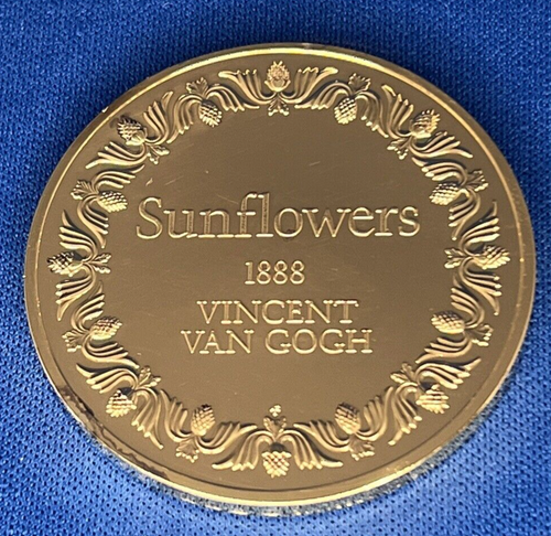 1973 24K on Sterling Silver Franklin Mint Sunflowers 1888 Vincent Van Gogh Coin - Picture 3 of 5