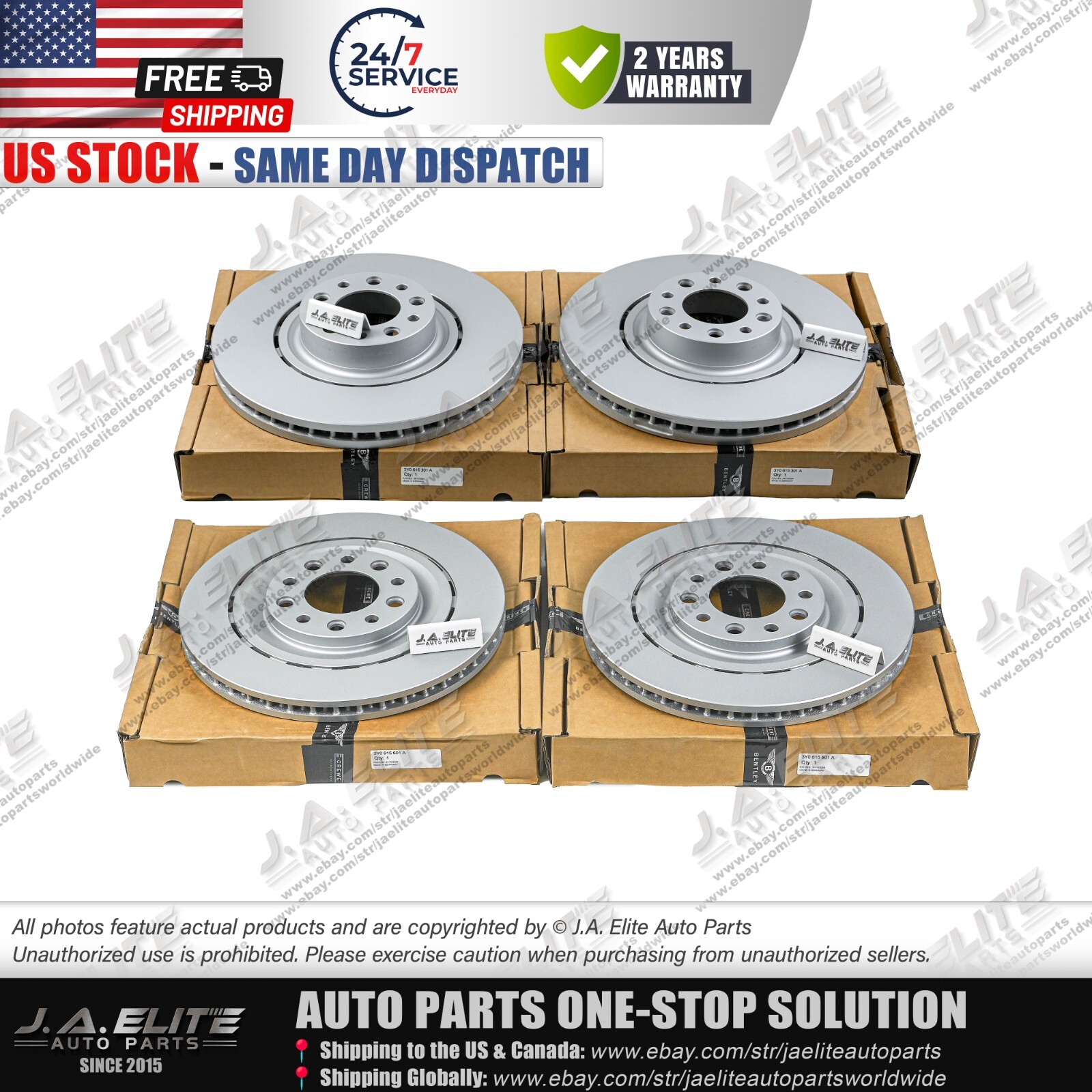 4pcs Front Rear Brake Discs fit Bentley Mulsanne (2011+) 3Y0615601A, 3Y0615301A