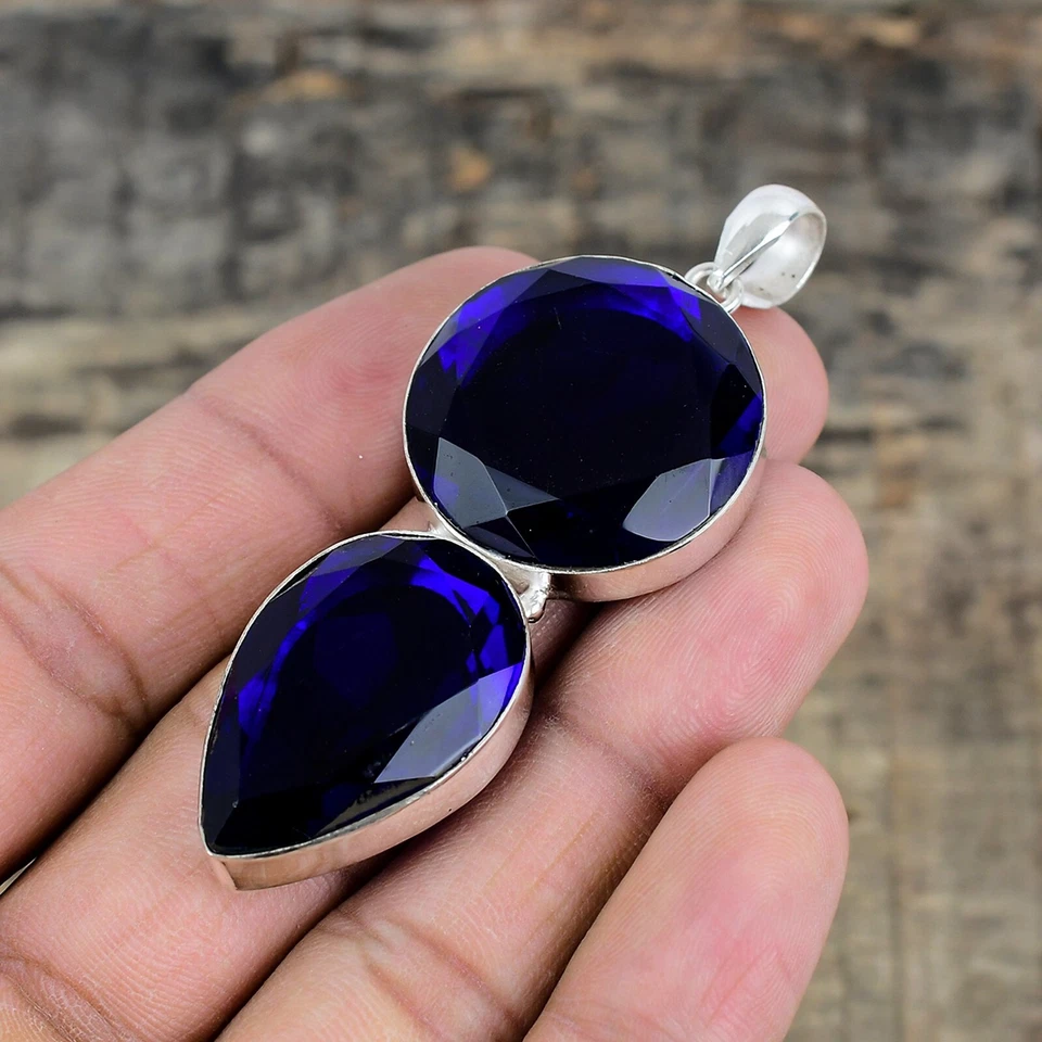 Londo Topazio Blu Gemma a Mano 925 Argento Sterling Ciondolo Gioielli Per Regali - Immagine 3 di 4