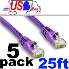 Lot5x/pk 25ft PURE CUPPER  notCCA Network Cat5e Patch Cable/Cord/Wire PURPLE