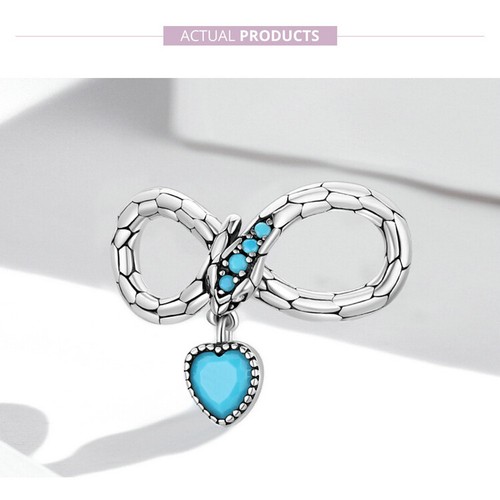 Voroco 925 Sterling Silver European Snake Infinite Love Charm Beads Bracelet - Picture 9 of 12