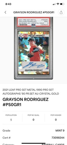2021 Pro Set Metal 1990 Autographs CRYSTAL Gold Grayson Rodriguez Auto /3 POP 1 - Picture 6 of 6