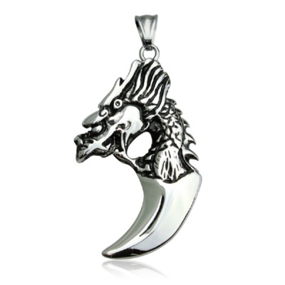Anhänger 316L Edelstahl Zahn Drache Dragon Tooth Halskette silber Herren Damen