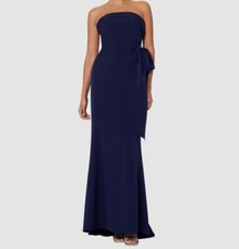 Betsy  Adam Women's Blue Faux Wrap Strapless Gown Dress Size 12