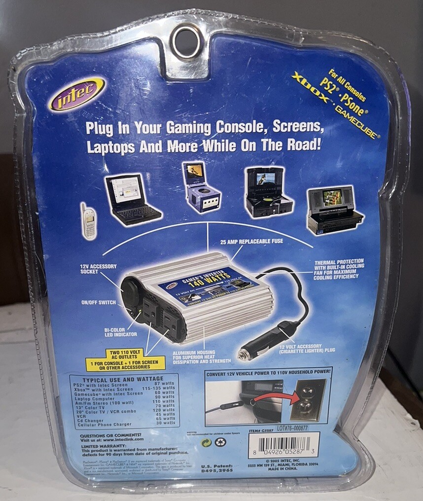 Power Inverter 140 Watts 12 Volt DC to 110 Volt AC Car Outlets by Intec