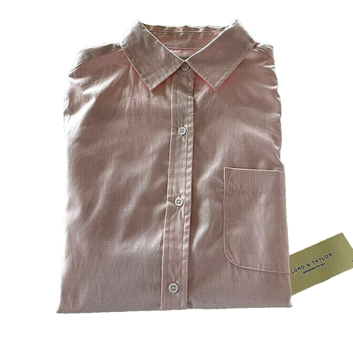 Lord & Taylor Shirt Button Front Pink Long Sleeve Pocket Petites Womens 2P New